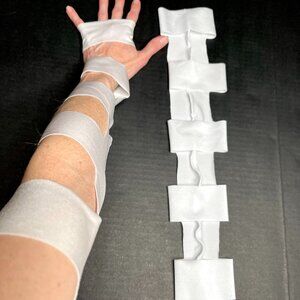 Cut Out Gloves White Long Lace Up Sleeves Cyber Gothic Clothes Steampunk Costume